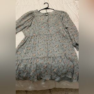 Moon River Muted Green Floral A Line Long Sleeve Dress